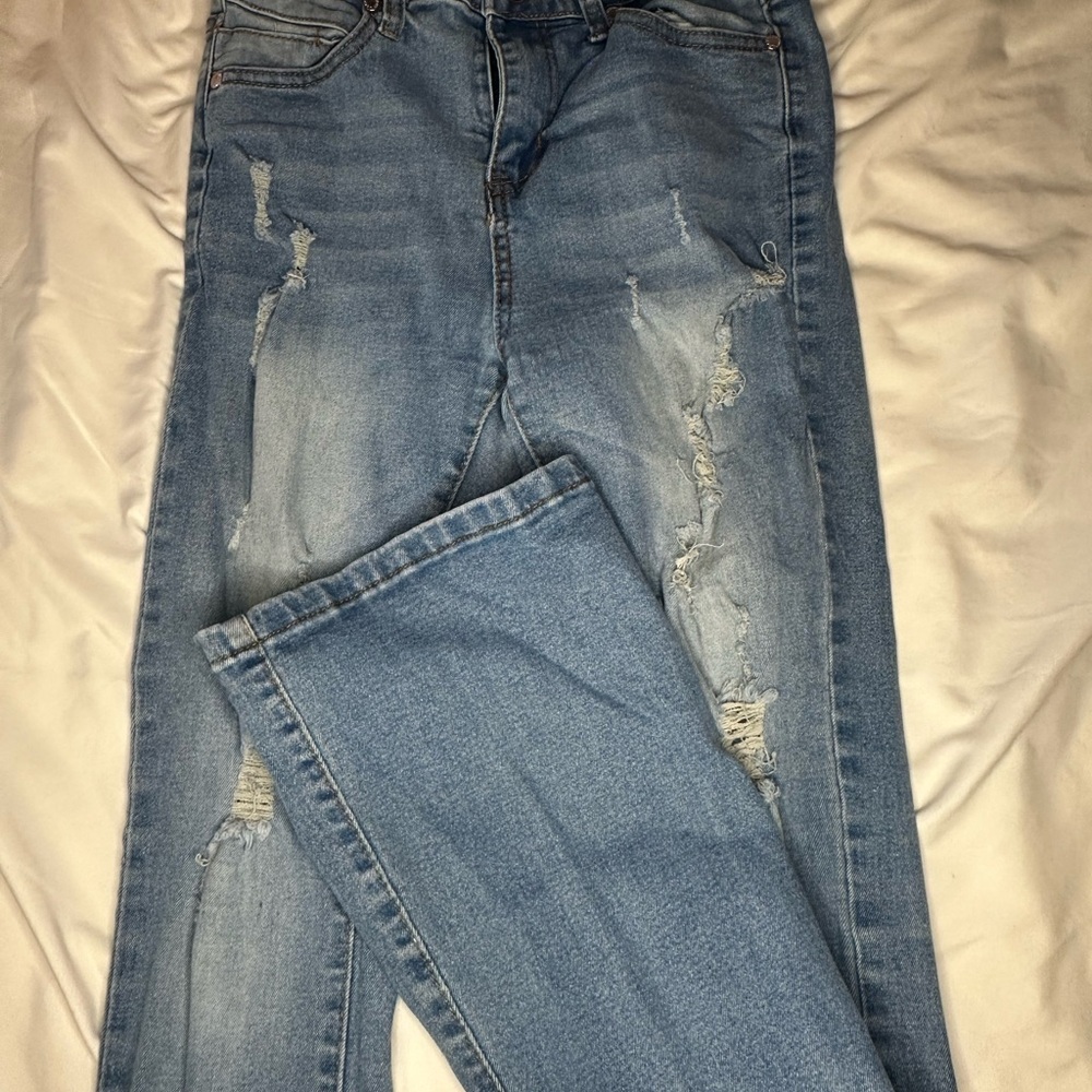 Celebrity Pink Light Blue Distressed Straight Leg Jeans